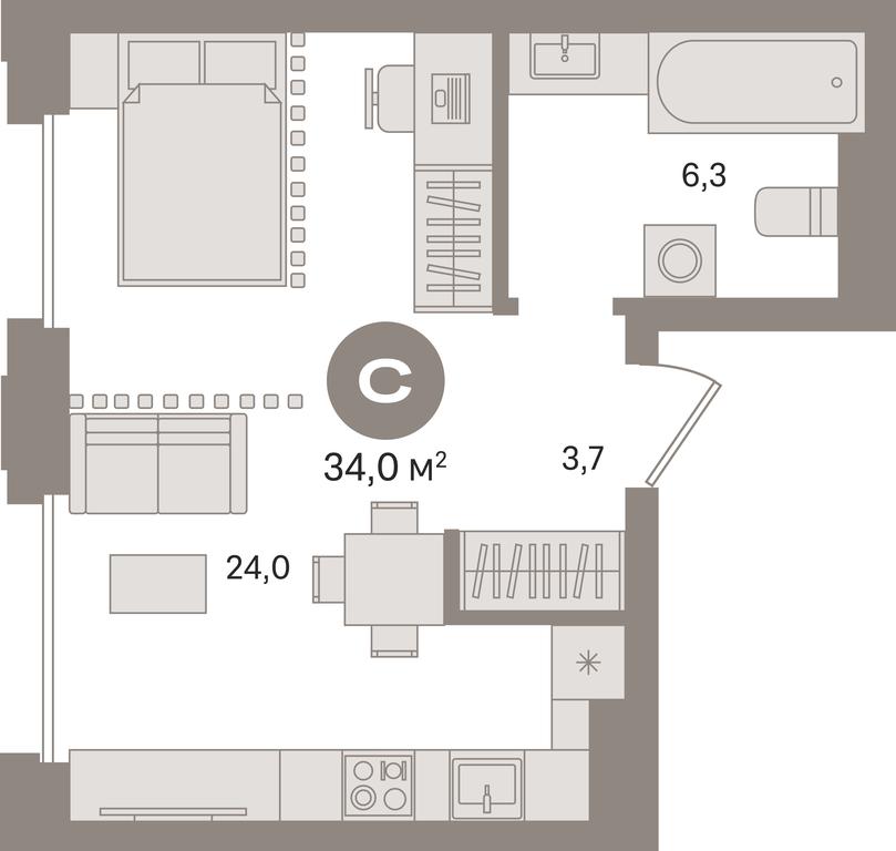 Apartment Sale, 34平方米 at Kvartal «MONS», Ogorodny Drive, Moscow, Russia #1