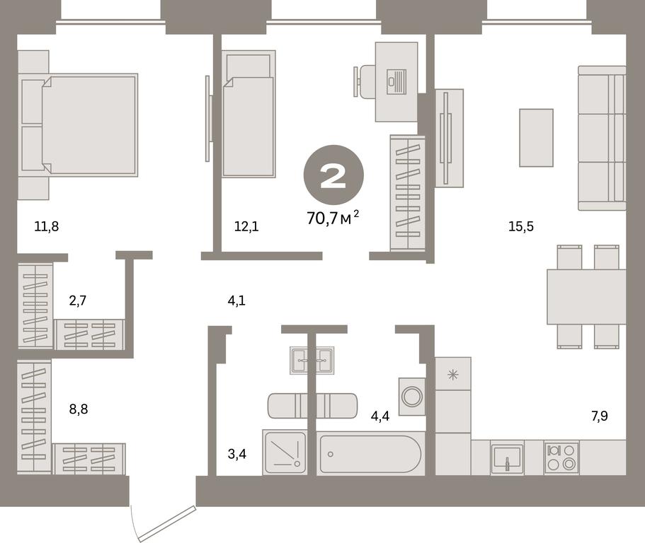 2-BD Apartment Sale, 70.7 sq. m. at Kvartal Metronom, Tagilskaya Street, Moscow, Russia #1