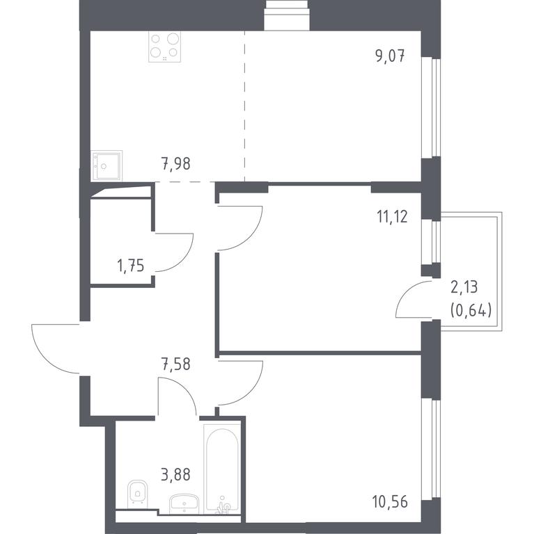 1-BD Apartment Sale, 52.58 sq. m. at Ostafevo, Ostafyevskoe Highway, 12к1, Ryazanovskoe Settlement, Moscow, Russia #1
