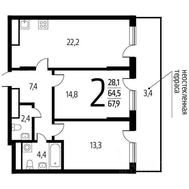 1-BD Apartment Sale, 67.9平方米 at Novye Vatutinki, mkr Tsentralny, 2nd Novovatutinskaya Street, Desyonovskoye Settlement, Moscow, Russia #1