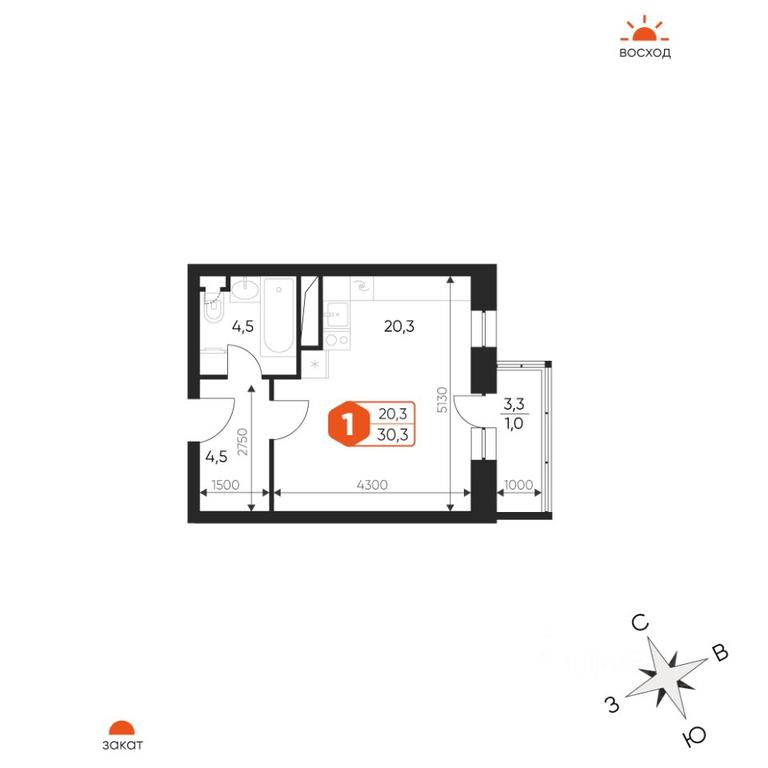 Apartment Sale, 30.3平方米 at Ideal, Proyektnaya ulitsa, Gagarina Microdistrict, Balashikha, Moscow Region, Russia #1