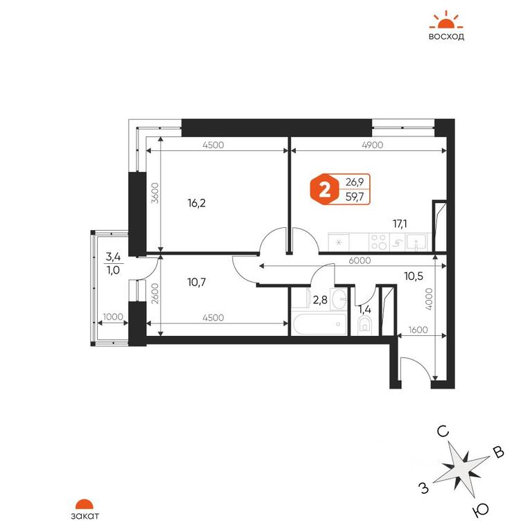 2-BD Apartment Sale, 59.7平方米 at Ideal, Proyektnaya ulitsa, Gagarina Microdistrict, Balashikha, Moscow Region, Russia #1 2-BD Apartment Sale, 59.7平方米 at Ideal, Proyektnaya ulitsa, Gagarina Microdistrict, Balashikha, Moscow Region, Russia #1