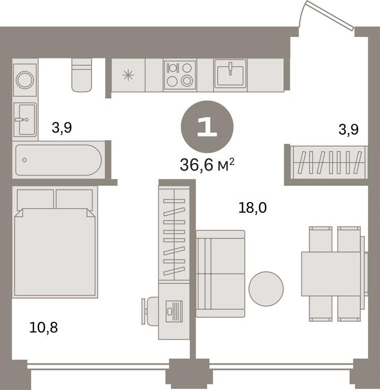1-BD Apartment Sale, 36.6 sq. m. at Dom A, Dubininskaya Street, вл59к2, Moscow, Russia #1