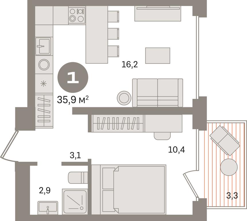 1-BD Apartment Sale, 35.9平方米 at Dom A, Dubininskaya Street, вл59к2, Moscow, Russia #1 1-BD Apartment Sale, 35.9平方米 at Dom A, Dubininskaya Street, вл59к2, Moscow, Russia #1