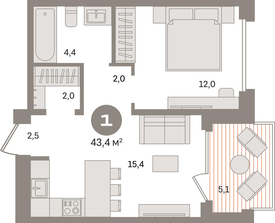 1-BD Apartment Sale, 43.4 sq. m. at Dom A, Dubininskaya Street, вл59к2, Moscow, Russia #1 1-BD Apartment Sale, 43.4 sq. m. at Dom A, Dubininskaya Street, вл59к2, Moscow, Russia #1