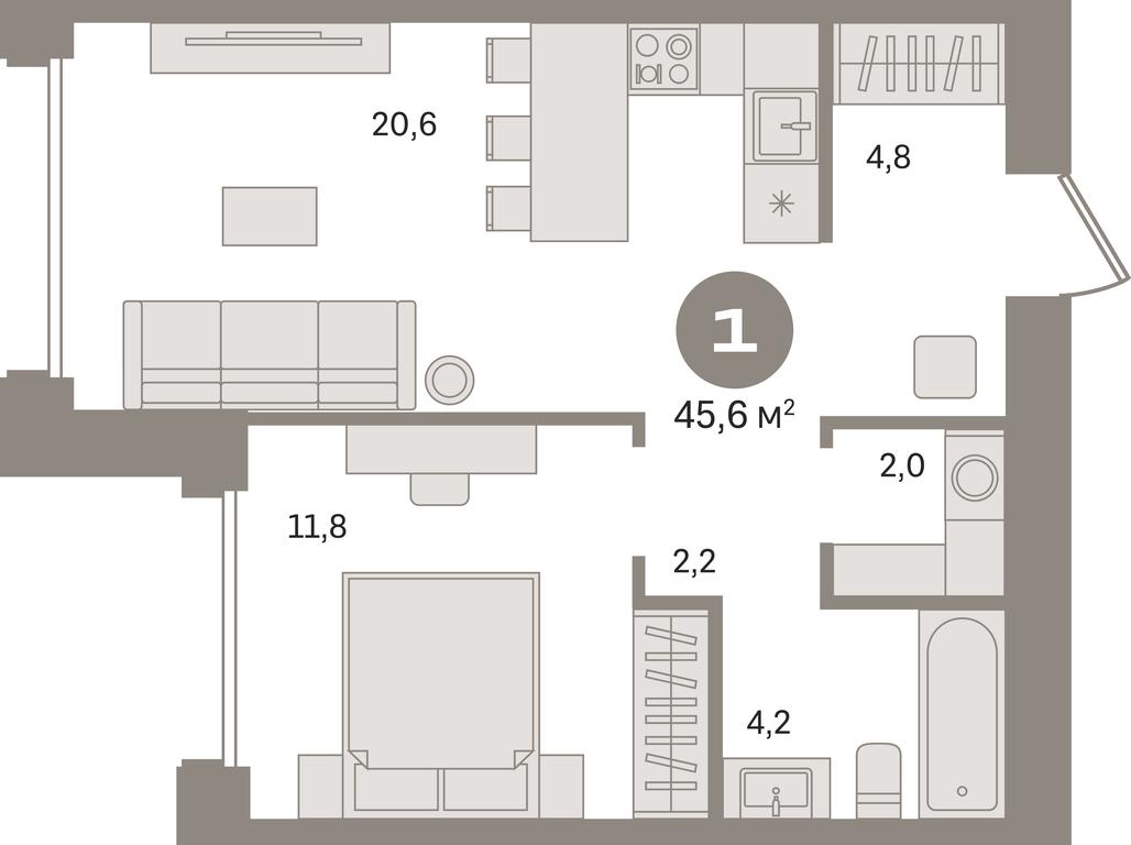 1-BD Apartment Sale, 45.6 sq. m. at Dom A, Dubininskaya Street, вл59к2, Moscow, Russia #1
