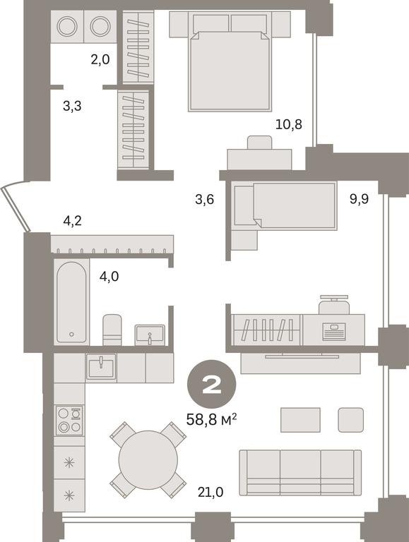 2-BD Apartment Sale, 58.8平方米 at Dom A, Dubininskaya Street, вл59к2, Moscow, Russia #1 2-BD Apartment Sale, 58.8平方米 at Dom A, Dubininskaya Street, вл59к2, Moscow, Russia #1