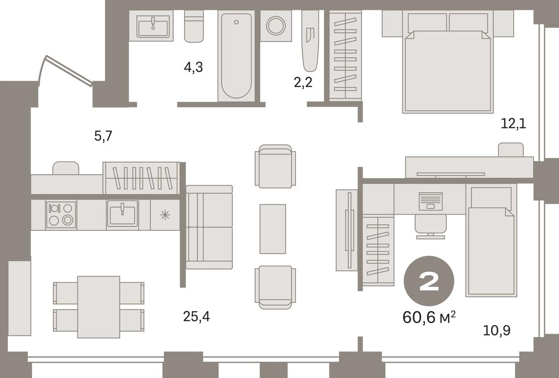 2-BD Apartment Sale, 60.6平方米 at Dom A, Dubininskaya Street, вл59к2, Moscow, Russia #1 2-BD Apartment Sale, 60.6平方米 at Dom A, Dubininskaya Street, вл59к2, Moscow, Russia #1