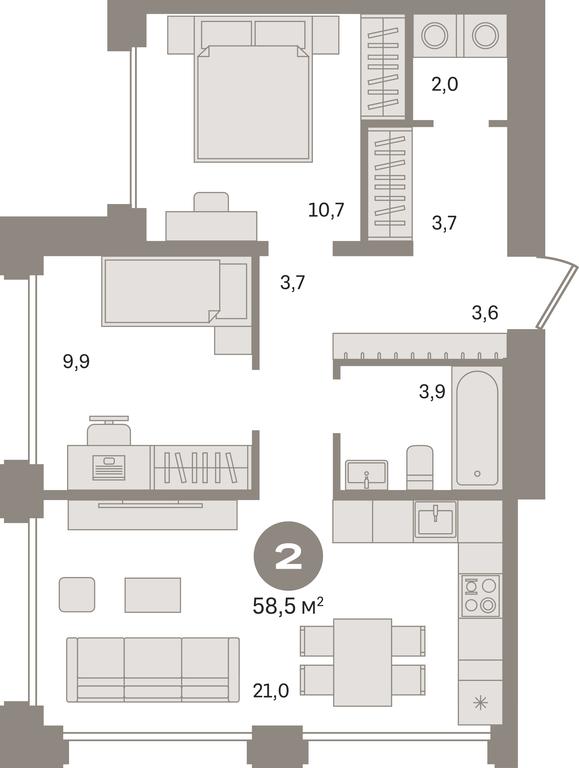 2-BD Apartment Sale, 58.5 sq. m. at Dom A, Dubininskaya Street, вл59к2, Moscow, Russia #1 2-BD Apartment Sale, 58.5 sq. m. at Dom A, Dubininskaya Street, вл59к2, Moscow, Russia #1