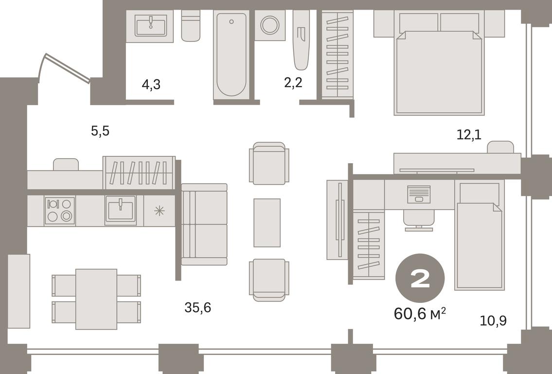 2-BD Apartment Sale, 60.6 sq. m. at Dom A, Dubininskaya Street, вл59к2, Moscow, Russia #1 2-BD Apartment Sale, 60.6 sq. m. at Dom A, Dubininskaya Street, вл59к2, Moscow, Russia #1