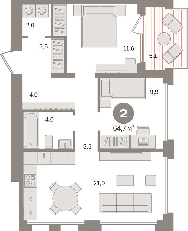 2-BD Apartment Sale, 64.7 sq. m. at Dom A, Dubininskaya Street, вл59к2, Moscow, Russia #1 2-BD Apartment Sale, 64.7 sq. m. at Dom A, Dubininskaya Street, вл59к2, Moscow, Russia #1