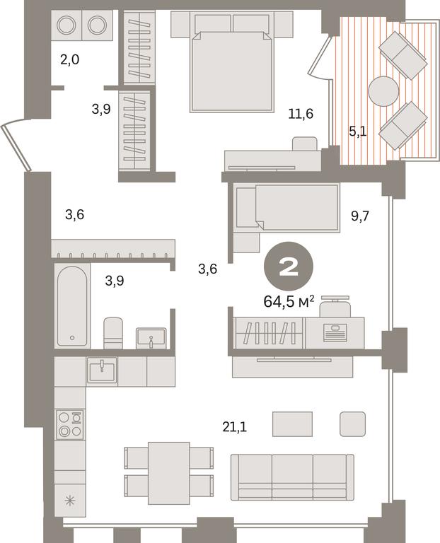 2-BD Apartment Sale, 64.5平方米 at Dom A, Dubininskaya Street, вл59к2, Moscow, Russia #1 2-BD Apartment Sale, 64.5平方米 at Dom A, Dubininskaya Street, вл59к2, Moscow, Russia #1