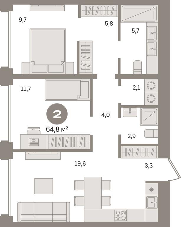 2-BD Apartment Sale, 64.8平方米 at Dom A, Dubininskaya Street, вл59к2, Moscow, Russia #1 2-BD Apartment Sale, 64.8平方米 at Dom A, Dubininskaya Street, вл59к2, Moscow, Russia #1