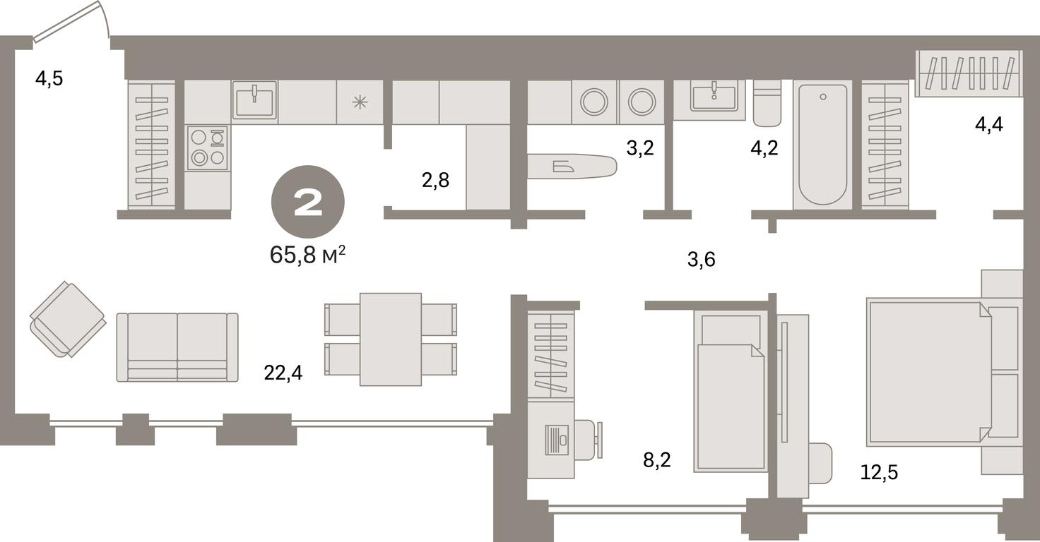 2-BD Apartment Sale, 65.8平方米 at Dom A, Dubininskaya Street, вл59к2, Moscow, Russia #1