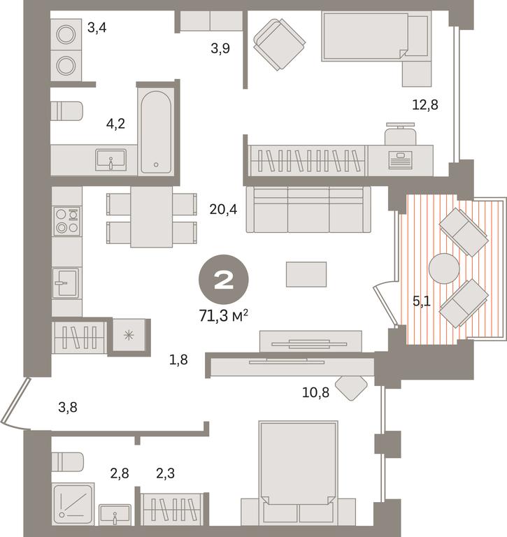 2-BD Apartment Sale, 71.3 sq. m. at Dom A, Dubininskaya Street, вл59к2, Moscow, Russia #1 2-BD Apartment Sale, 71.3 sq. m. at Dom A, Dubininskaya Street, вл59к2, Moscow, Russia #1