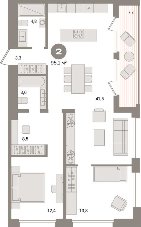 2-BD Apartment Sale, 95.1平方米 at Dom A, Dubininskaya Street, вл59к2, Moscow, Russia #1 2-BD Apartment Sale, 95.1平方米 at Dom A, Dubininskaya Street, вл59к2, Moscow, Russia #1