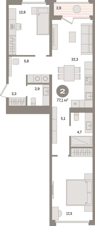 2-BD Apartment Sale, 77.1平方米 at Dom A, Dubininskaya Street, вл59к2, Moscow, Russia #1 2-BD Apartment Sale, 77.1平方米 at Dom A, Dubininskaya Street, вл59к2, Moscow, Russia #1
