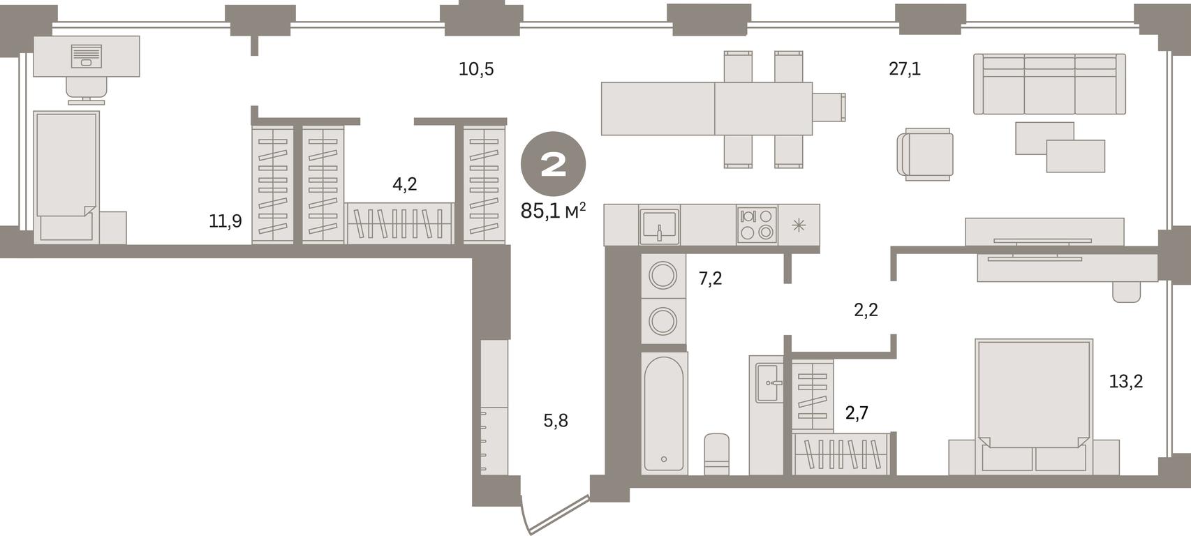2-BD Apartment Sale, 85.1平方米 at Dom A, Dubininskaya Street, вл59к2, Moscow, Russia #1