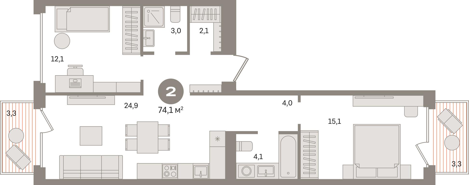 2-BD Apartment Sale, 74.1平方米 at Dom A, Dubininskaya Street, вл59к2, Moscow, Russia #1