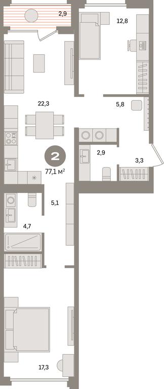 2-BD Apartment Sale, 77.1 sq. m. at Dom A, Dubininskaya Street, вл59к2, Moscow, Russia #1 2-BD Apartment Sale, 77.1 sq. m. at Dom A, Dubininskaya Street, вл59к2, Moscow, Russia #1