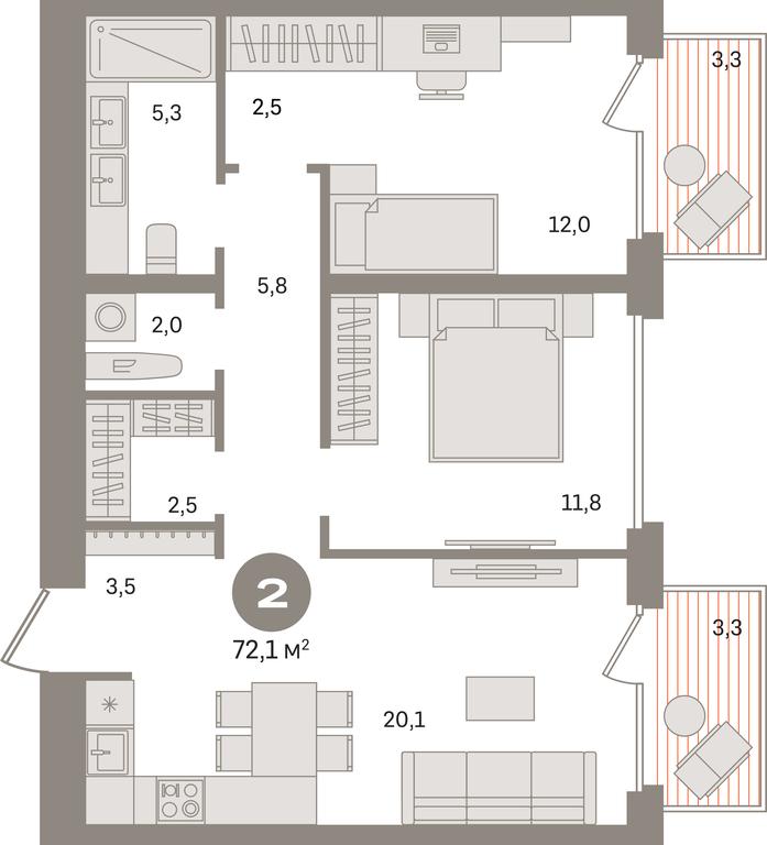 2-BD Apartment Sale, 72.1平方米 at Dom A, Dubininskaya Street, вл59к2, Moscow, Russia #1 2-BD Apartment Sale, 72.1平方米 at Dom A, Dubininskaya Street, вл59к2, Moscow, Russia #1