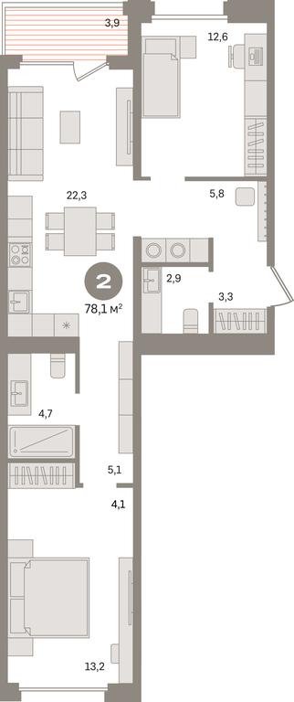2-BD Apartment Sale, 78.1平方米 at Dom A, Dubininskaya Street, вл59к2, Moscow, Russia #1