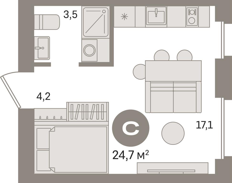 Apartment Sale, 24.7平方米 at Pervy kvartal, Kalinovaya ulitsa, derevnya Sapronovo, Leninskiy City District, Moscow Region, Russia #1