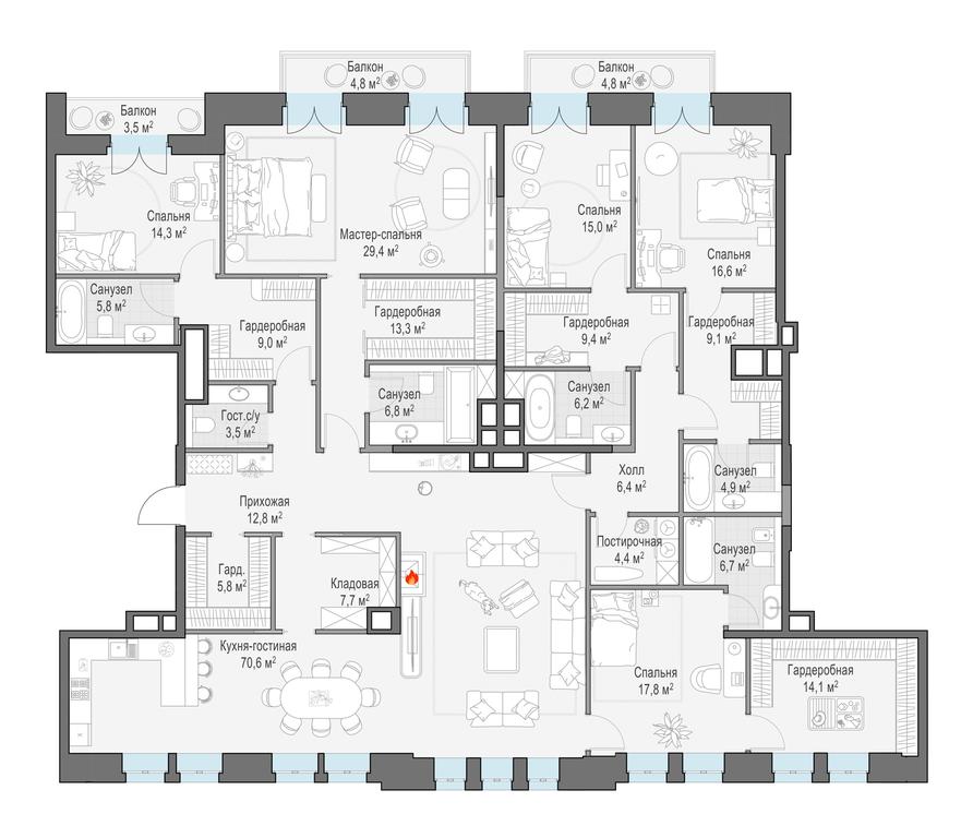 5-BD Apartment Sale, 292.6平方米 at Chistye Prudy, Potapovsky Lane, 5с4, Moscow, Russia #1