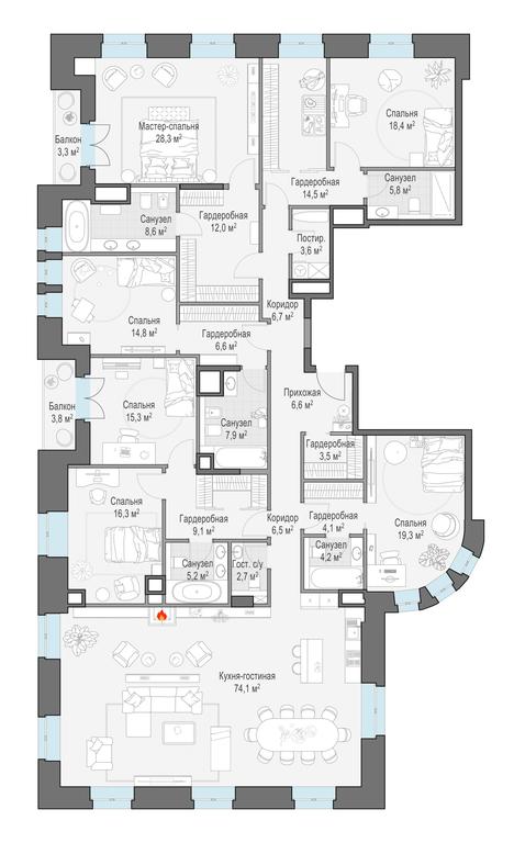 5-BD Apartment Sale, 296.6平方米 at Chistye Prudy, Potapovsky Lane, 5с4, Moscow, Russia #1