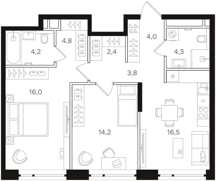 2-BD Apartment Sale, 70.2 sq. m. at Mangazeya na Rechnom, Leningradskoye Highway, Moscow, Russia #1