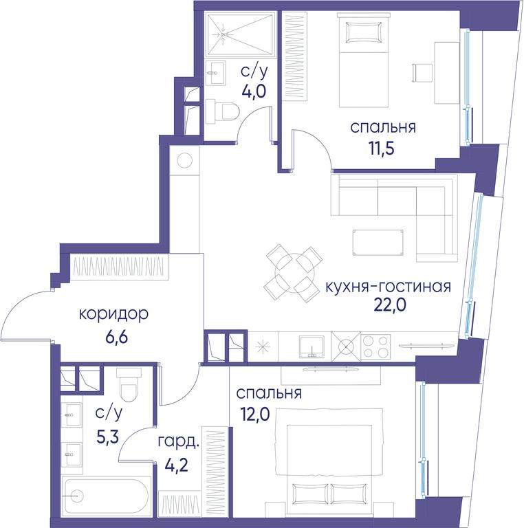 2-BD Apartment Sale, 65.6 sq. m. at Ostrov, Nizhnye Mnyovniki Street, 37Ас4, Moscow, Russia #1 2-BD Apartment Sale, 65.6 sq. m. at Ostrov, Nizhnye Mnyovniki Street, 37Ас4, Moscow, Russia #1