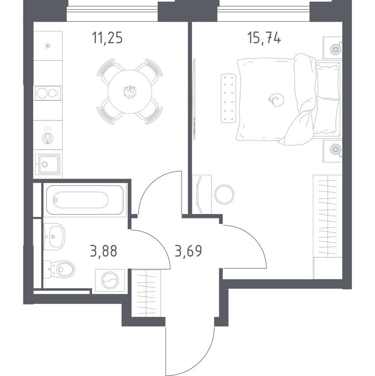 Apartment Sale, 34.56 sq. m. at Pribrezhnyi Park, Pribrezhniy Park Residential Complex, Village of Yam, Domodedovo City District, Moscow Region, Russia #1
