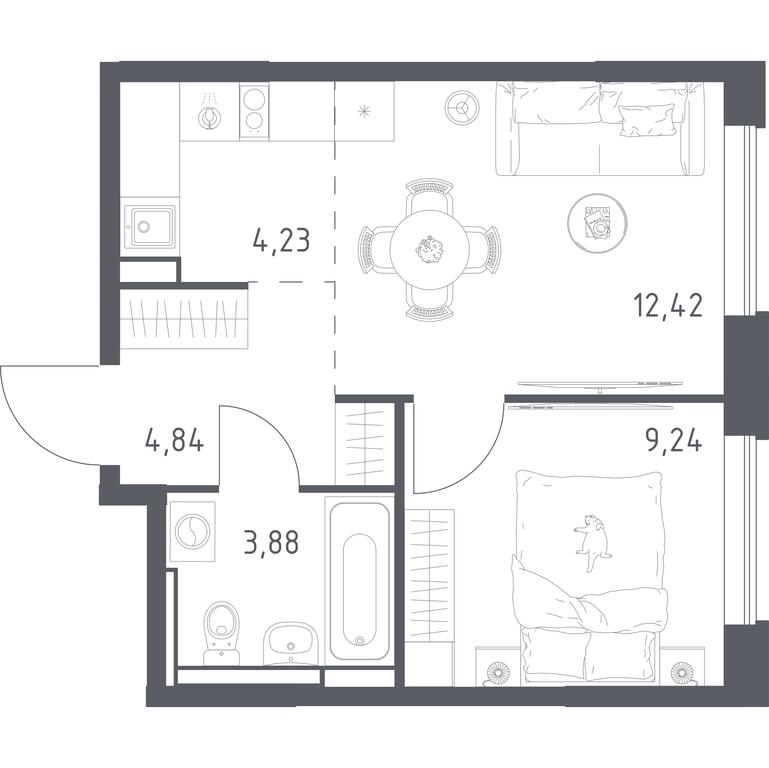 Apartment Sale, 34.61平方米 at Pribrezhnyi Park, Pribrezhniy Park Residential Complex, Village of Yam, Domodedovo City District, Moscow Region, Russia #1