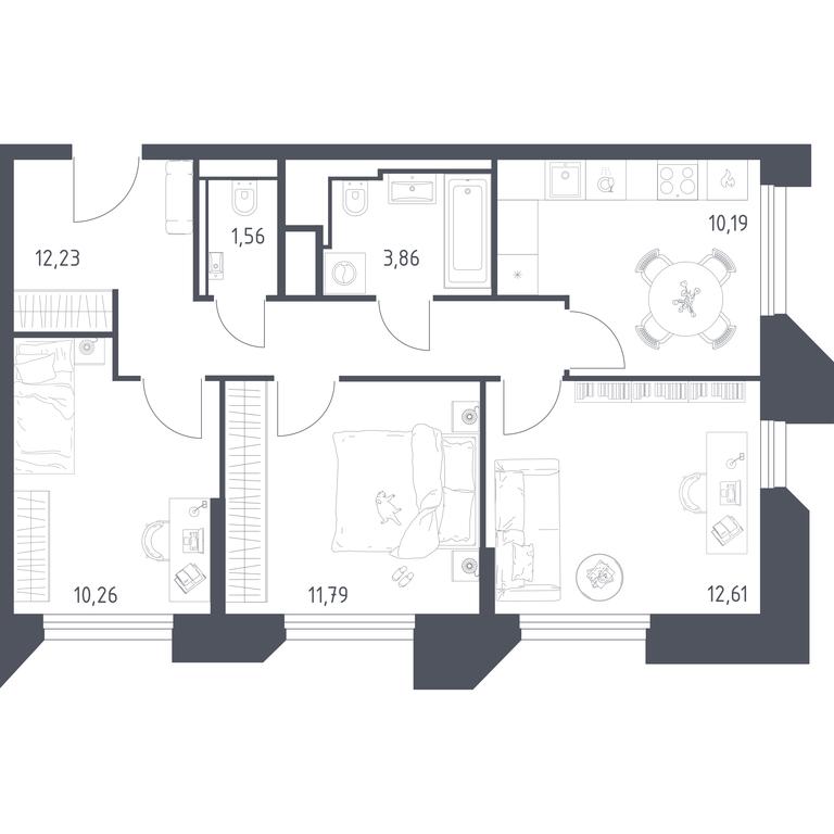 2-BD Apartment Sale, 62.5 sq. m. at Sputnik, Lipovoy Roschi Street, 1к4, derevnya Razdory, Odintsovskiy City District, Moscow Region, Russia #1