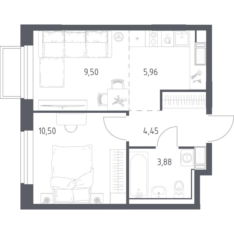 Apartment Sale, 34.29平方米 at Tomilino Park, 1-y kvartal, posyolok Zhilino-1, Lubertsy City District, Moscow Region, Russia #1