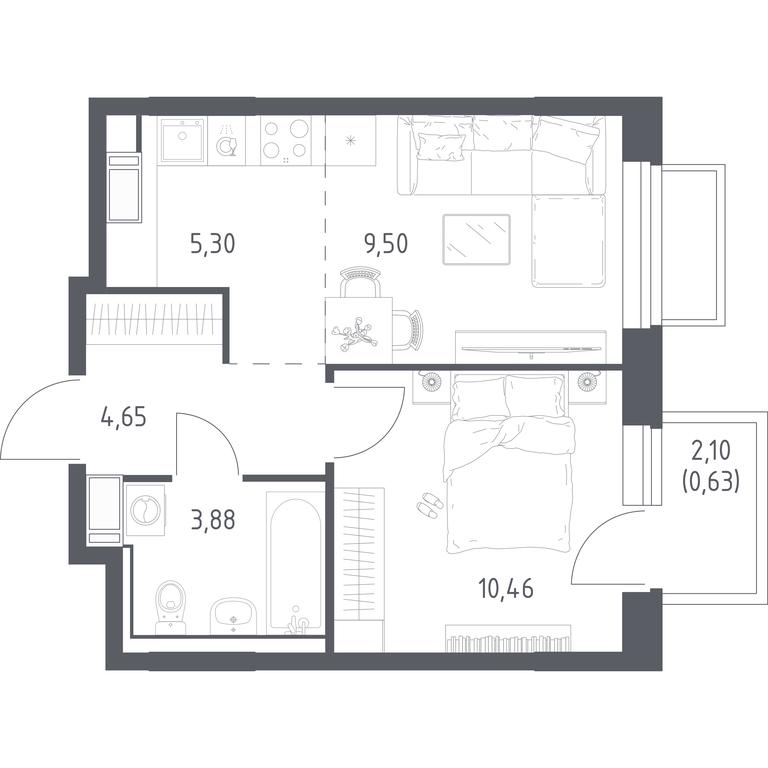 Apartment Sale, 34.42 sq. m. at Tomilino Park, 1-y kvartal, posyolok Zhilino-1, Lubertsy City District, Moscow Region, Russia #1 Apartment Sale, 34.42 sq. m. at Tomilino Park, 1-y kvartal, posyolok Zhilino-1, Lubertsy City District, Moscow Region, Russia #1