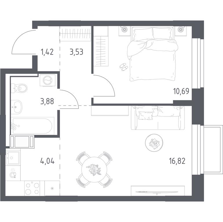 Apartment Sale, 40.38平方米 at Tomilino Park, 1-y kvartal, posyolok Zhilino-1, Lubertsy City District, Moscow Region, Russia #1