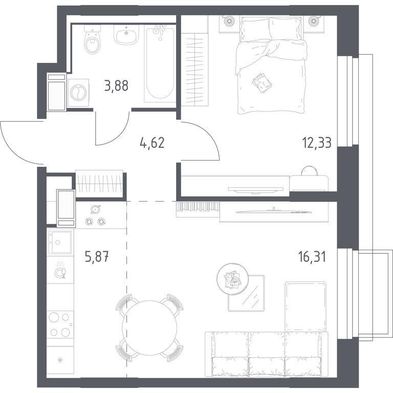 Apartment Sale, 43.01 sq. m. at Tomilino Park, 1-y kvartal, posyolok Zhilino-1, Lubertsy City District, Moscow Region, Russia #1