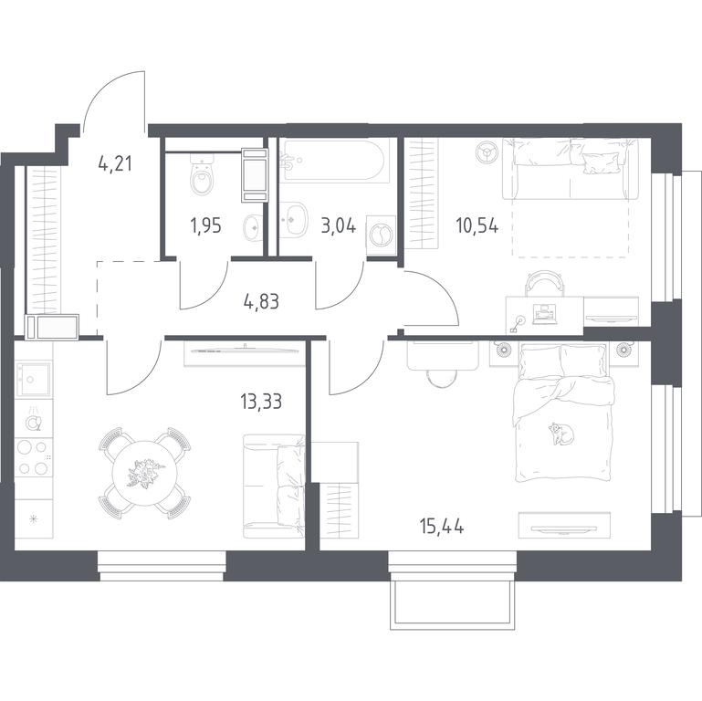 1-BD Apartment Sale, 53.34 sq. m. at Tomilino Park, 1-y kvartal, posyolok Zhilino-1, Lubertsy City District, Moscow Region, Russia #1