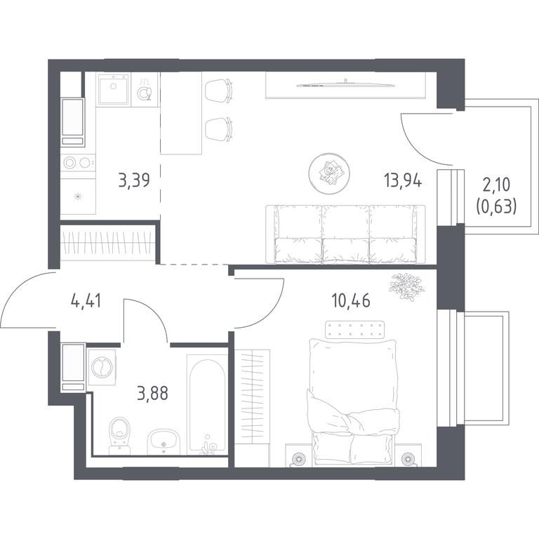 Apartment Sale, 36.71 sq. m. at Tomilino Park, 1-y kvartal, posyolok Zhilino-1, Lubertsy City District, Moscow Region, Russia #1