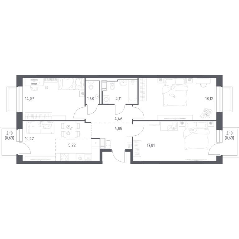 2-BD Apartment Sale, 82.03平方米 at Tomilino Park, 1-y kvartal, posyolok Zhilino-1, Lubertsy City District, Moscow Region, Russia #1 2-BD Apartment Sale, 82.03平方米 at Tomilino Park, 1-y kvartal, posyolok Zhilino-1, Lubertsy City District, Moscow Region, Russia #1