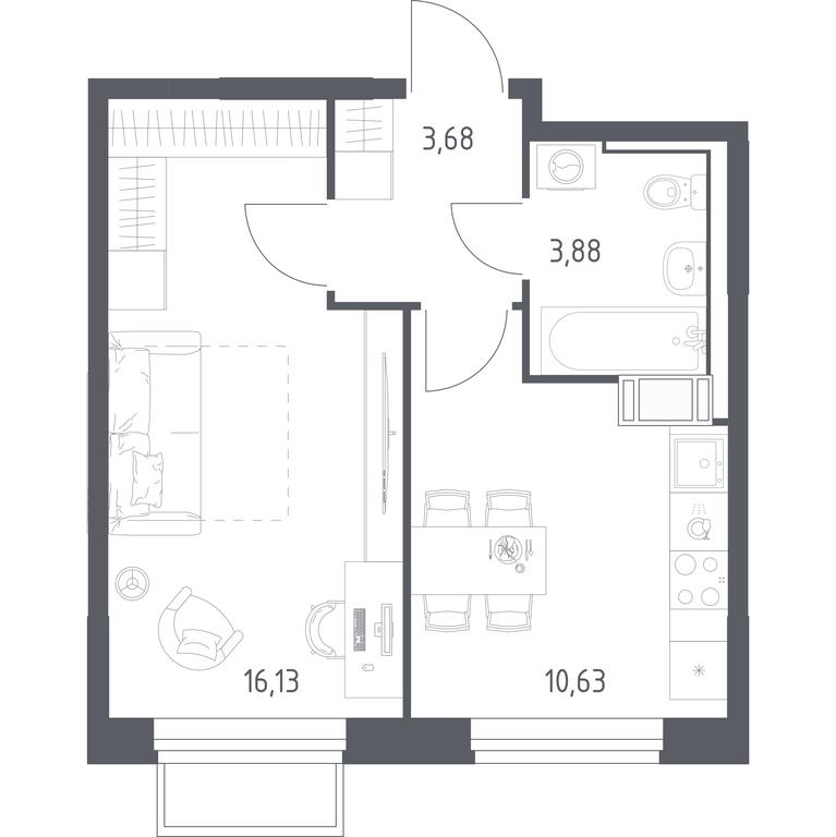 Apartment Sale, 34.32 sq. m. at Tomilino Park, 1-y kvartal, posyolok Zhilino-1, Lubertsy City District, Moscow Region, Russia #1