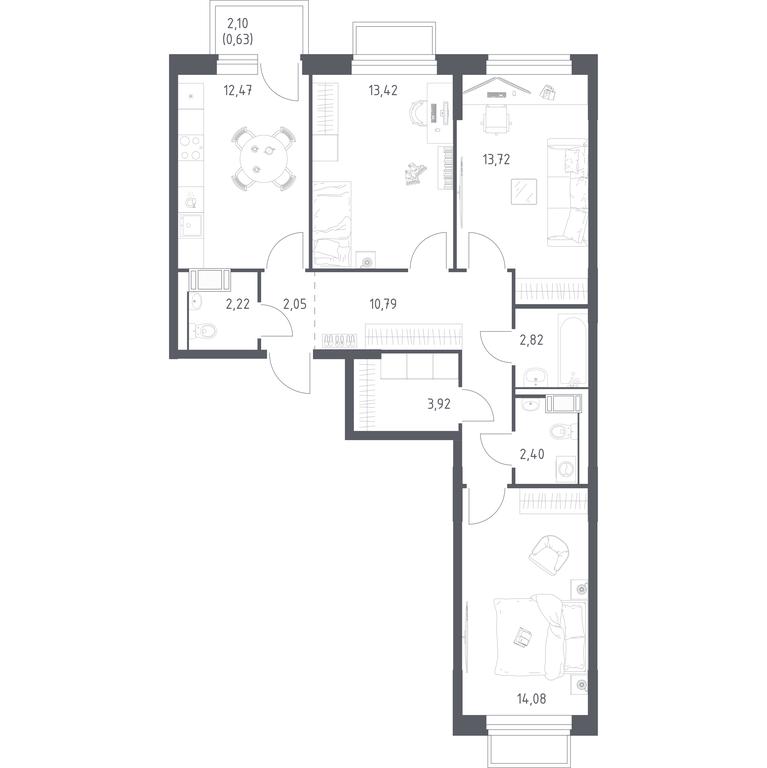2-BD Apartment Sale, 78.52平方米 at Tomilino Park, 1-y kvartal, posyolok Zhilino-1, Lubertsy City District, Moscow Region, Russia #1 2-BD Apartment Sale, 78.52平方米 at Tomilino Park, 1-y kvartal, posyolok Zhilino-1, Lubertsy City District, Moscow Region, Russia #1