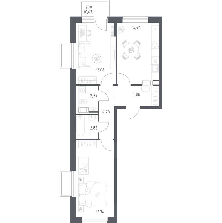 1-BD Apartment Sale, 57.41平方米 at Tomilino Park, 1-y kvartal, posyolok Zhilino-1, Lubertsy City District, Moscow Region, Russia #1 1-BD Apartment Sale, 57.41平方米 at Tomilino Park, 1-y kvartal, posyolok Zhilino-1, Lubertsy City District, Moscow Region, Russia #1