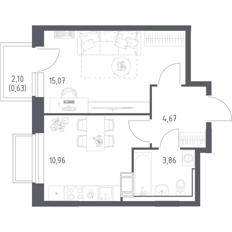 Apartment Sale, 35.19 sq. m. at Tomilino Park, 1-y kvartal, posyolok Zhilino-1, Lubertsy City District, Moscow Region, Russia #1