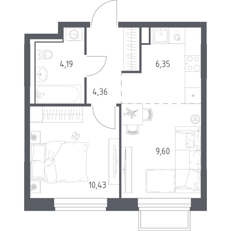 Apartment Sale, 34.93 sq. m. at Tomilino Park, 1-y kvartal, posyolok Zhilino-1, Lubertsy City District, Moscow Region, Russia #1