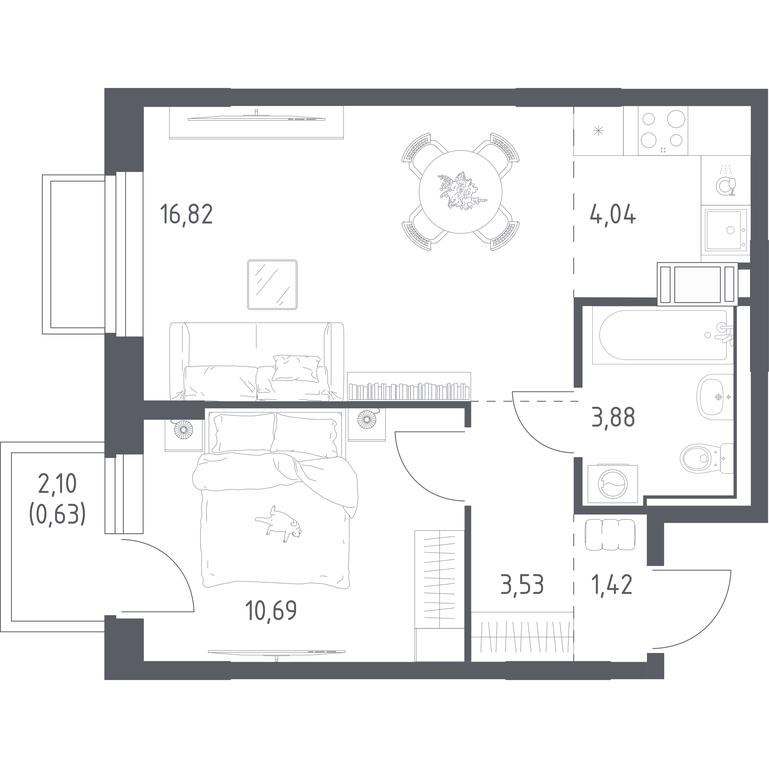 Apartment Sale, 41.01 sq. m. at Tomilino Park, 1-y kvartal, posyolok Zhilino-1, Lubertsy City District, Moscow Region, Russia #1
