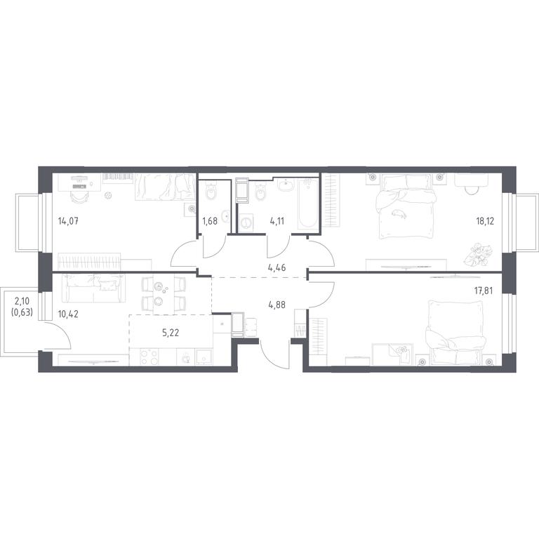 2-BD Apartment Sale, 81.4平方米 at Tomilino Park, 1-y kvartal, posyolok Zhilino-1, Lubertsy City District, Moscow Region, Russia #1 2-BD Apartment Sale, 81.4平方米 at Tomilino Park, 1-y kvartal, posyolok Zhilino-1, Lubertsy City District, Moscow Region, Russia #1