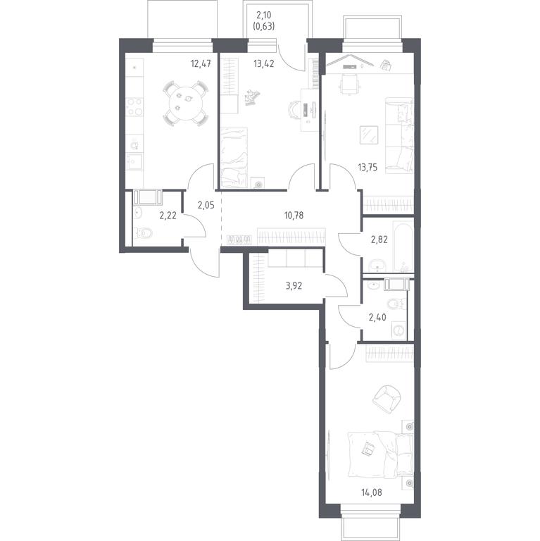 2-BD Apartment Sale, 78.54 sq. m. at Tomilino Park, 1-y kvartal, posyolok Zhilino-1, Lubertsy City District, Moscow Region, Russia #1 2-BD Apartment Sale, 78.54 sq. m. at Tomilino Park, 1-y kvartal, posyolok Zhilino-1, Lubertsy City District, Moscow Region, Russia #1