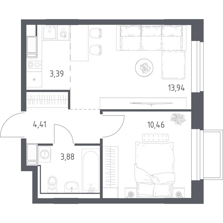 Apartment Sale, 36.08 sq. m. at Tomilino Park, 1-y kvartal, posyolok Zhilino-1, Lubertsy City District, Moscow Region, Russia #1